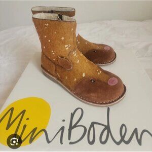 Mini Boden Real Fur Deer Boots Brown Real Fur Lined Ankle Zip Winter Shoes Siz39